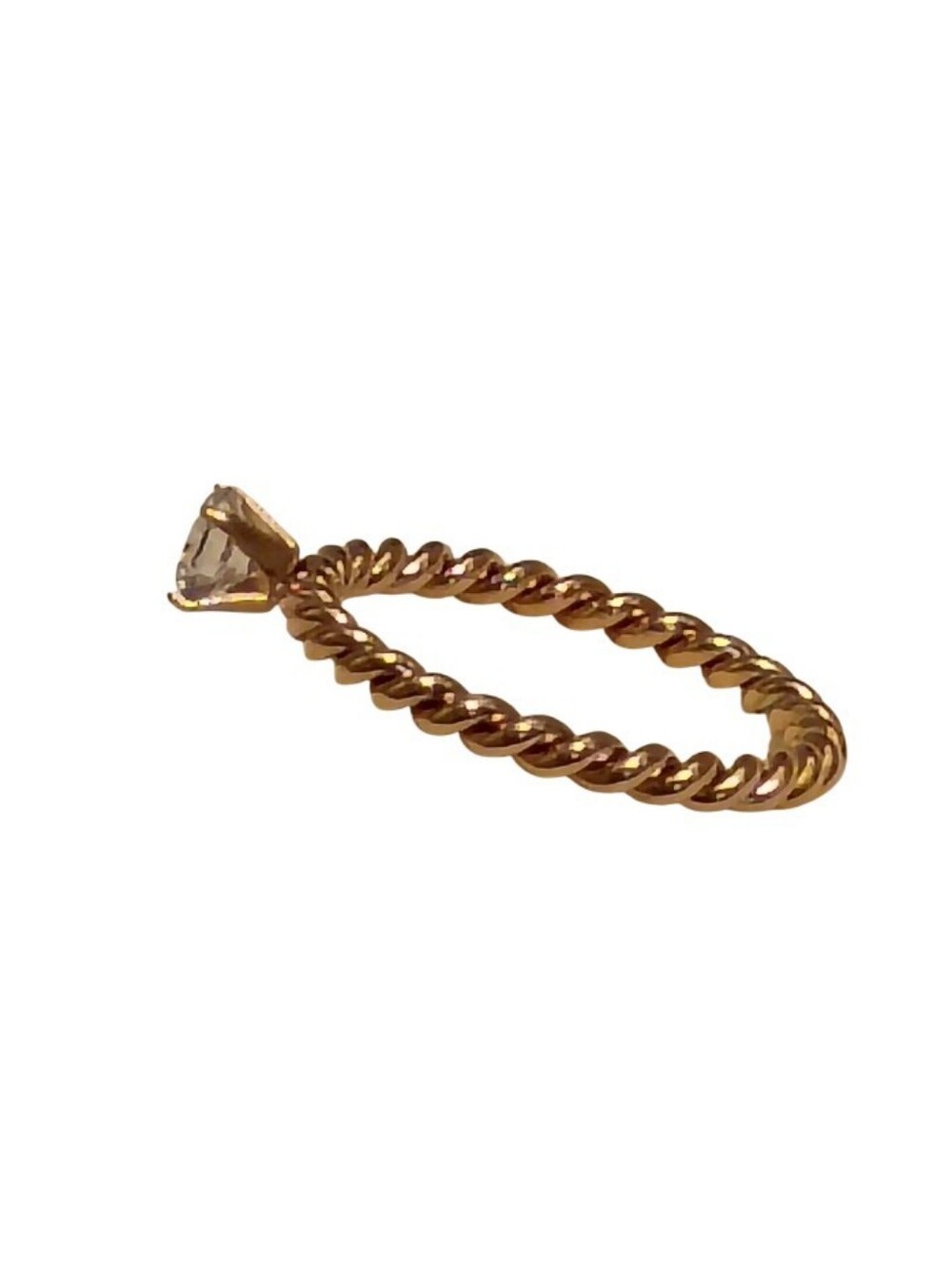 Size 6 Rose Gold Stainless Twisted Rope Solitaire Ring 0.25ct CZ Non Tarnish